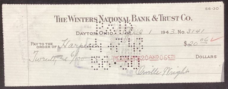 Orville Wright Signed Check The Wright Brothers First Airplane Autograph JSA