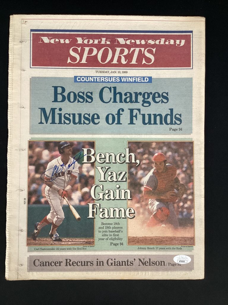 Carl Yastrzemski Signed NY Newsday Newspaper HOF Baseball Red Sox Autograph JSA