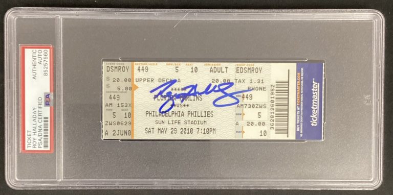 Roy Halladay Signed Ticket Full Perfect Game No Hits NLDS Baseball Auto PSA/DNA