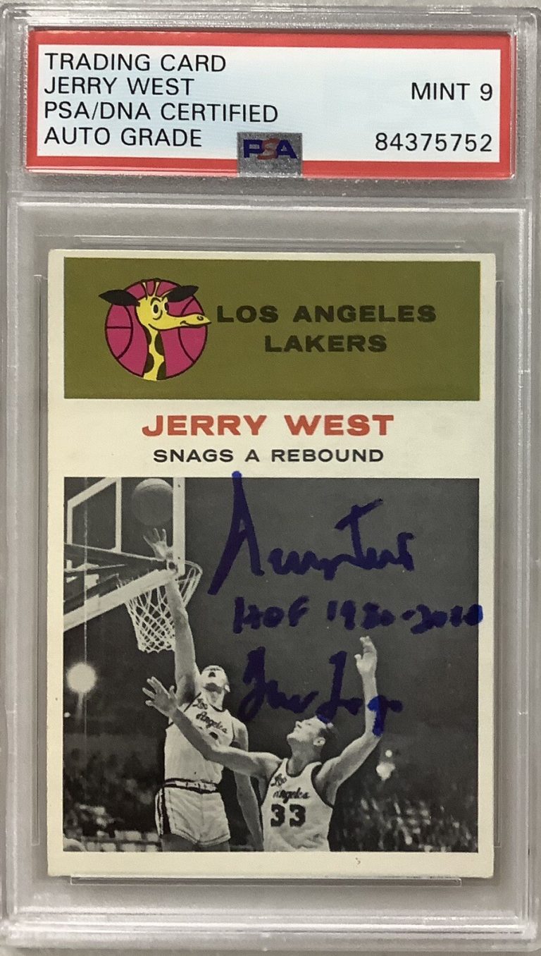 Jerry West Signed 1961 Fleer #66 Rookie Card Auto Insc HOF PSA/DNA Mint 9