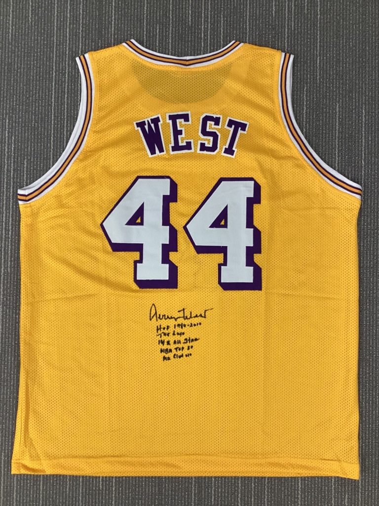 Jerry West Signed Jersey #44 Basketball Lakers Auto STATS 4 Inscriptions HOF JSA