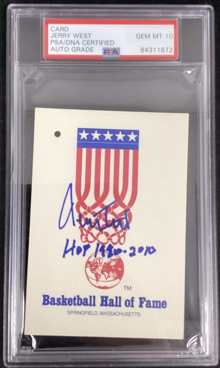 Jerry West Signed Basketball HOF Card Lakers 1980-2010 Inscr PSA/DNA Auto Gem 10