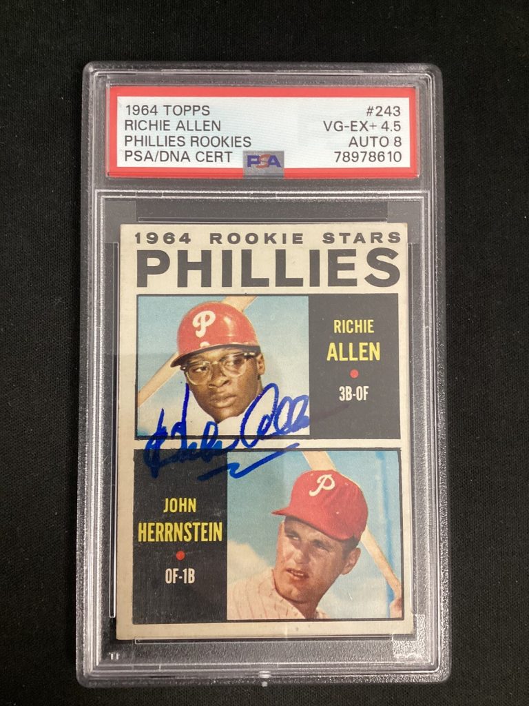 Richie Allen Signed 1964 Topps #243 Baseball Card Phillies RC Auto PSA/DNA 4.5/8