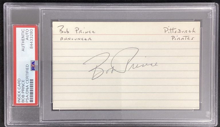 Bob Prince Signed Index Card Baseball HOF Announcer Pirates Autograph PSA/DNA