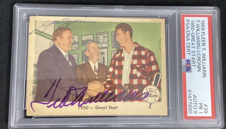 Ted Williams Signed 1959 Fleer #39 Baseball Card Joe Cronin Auto PSA/DNA 1/9
