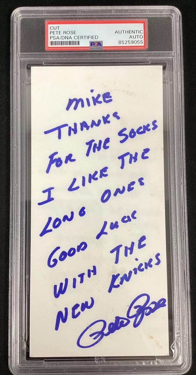Pete Rose Signed Note Socks Baseball Cincinnati Reds Hit King Autograph PSA/DNA