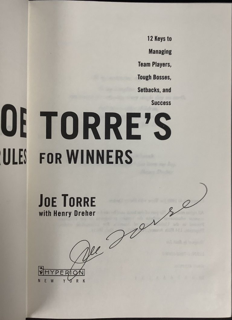 Joe Torre Signed Book Ground Rules For Winners HCB Yankees Autograph JSA