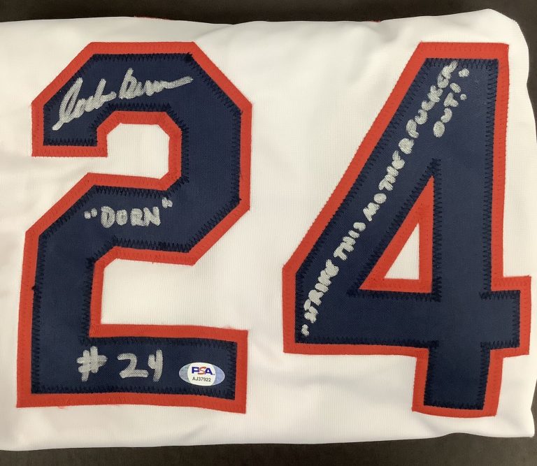 Corbin Bernsen Signed Jersey Indians Strike This M*Fer Out Dorn Auto STATS PSA