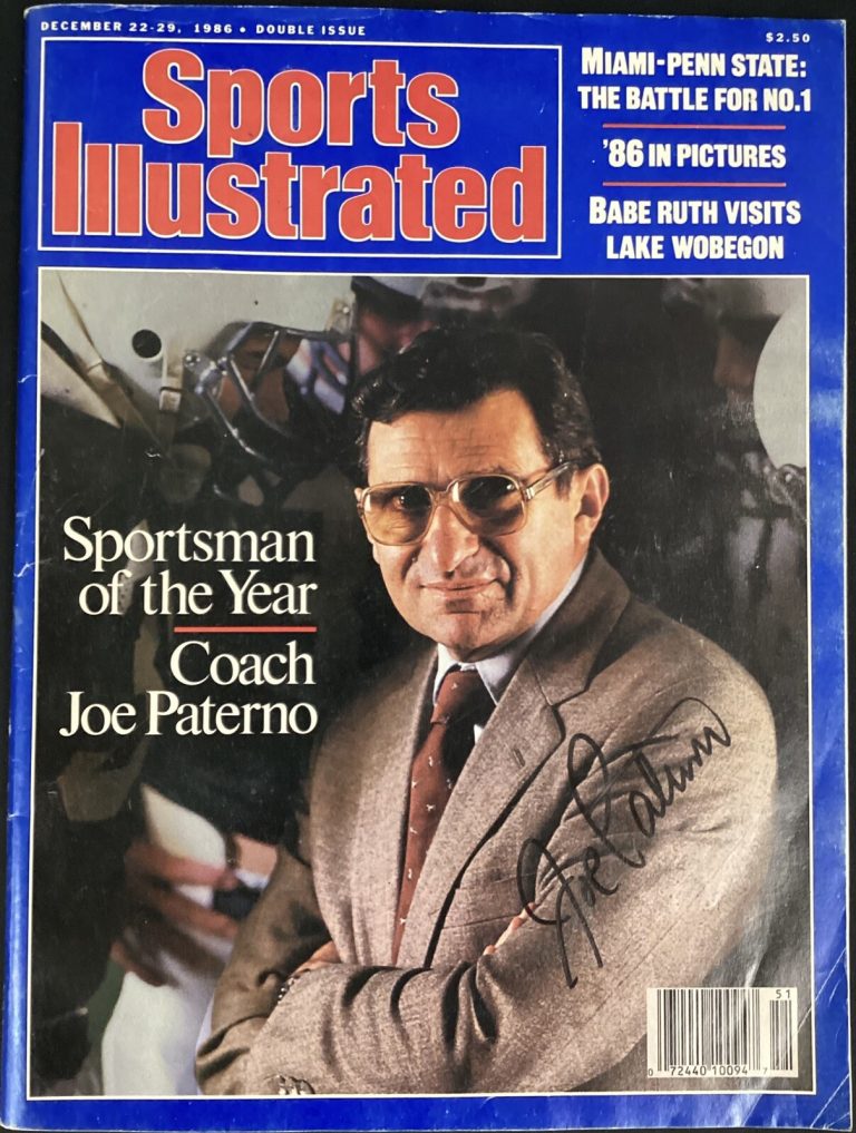 Joe Paterno Signed Sports Illustrated 12/1986 No Label Penn State SOY Auto JSA