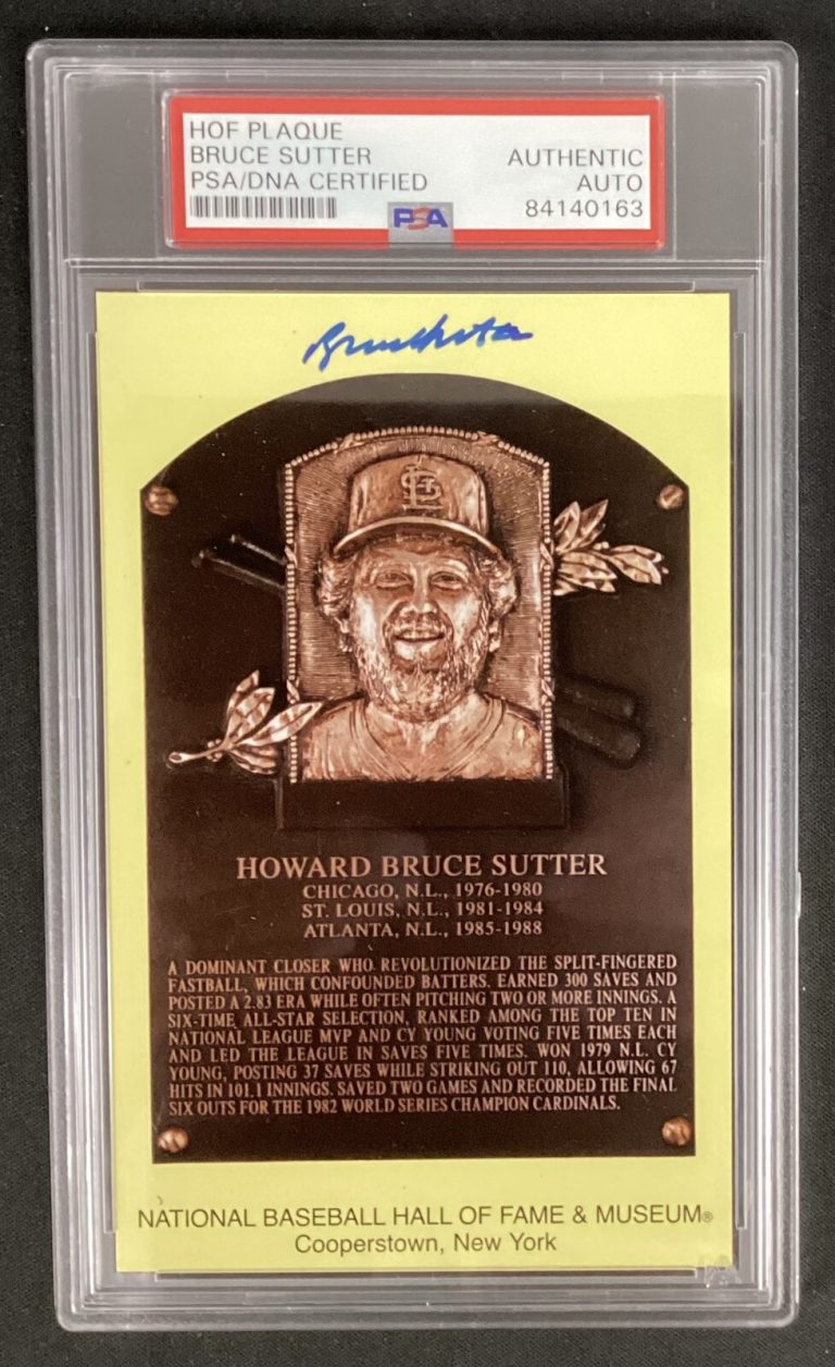 Bruce Sutter Signed Gold HOF Plaque Postcard Yellow Chi Cubs Autograph PSA/DNA