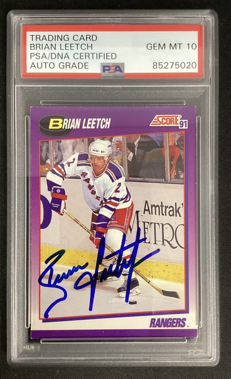 Brian Leetch Signed 1991 Score #5 Hockey Card Rangers Autograph PSA/DNA Gem 10