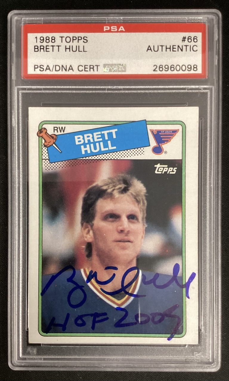 Brett Hull Signed 1988 Topps #66 Rookie Card Hockey Blues HOF Autograph PSA/DNA