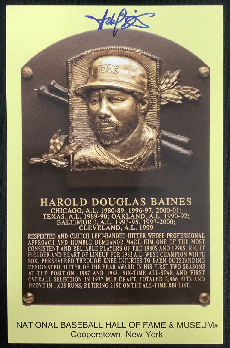 Harold Baines Signed Gold HOF Plaque Postcard Yellow Orioles Sox Autograph JSA