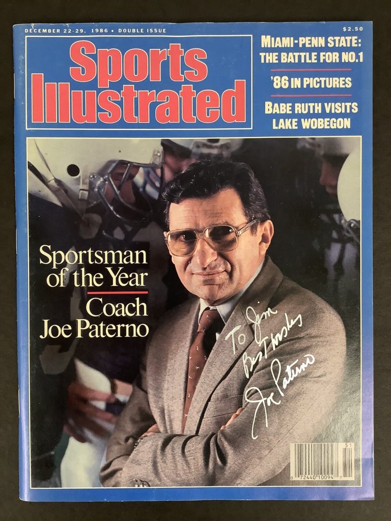 Joe Paterno Signed Sports Illustrated 12/1986 No Label Penn State SOY Auto JSA