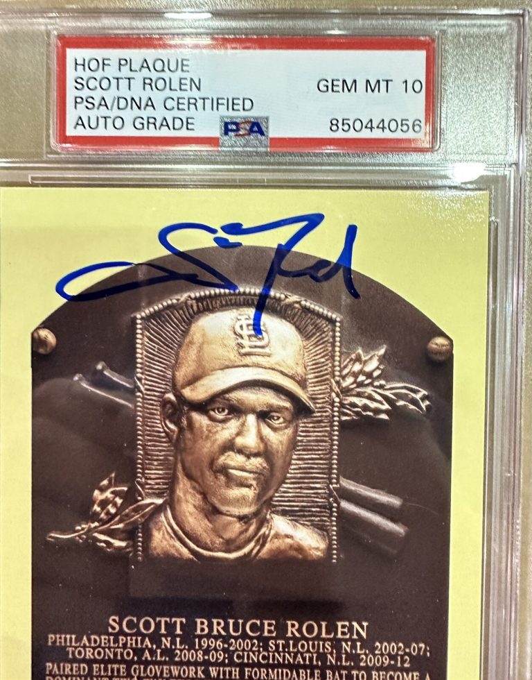 Scott Rolen Signed Gold HOF Plaque Postcard Phillies Yellow Autograph PSA/DNA 10
