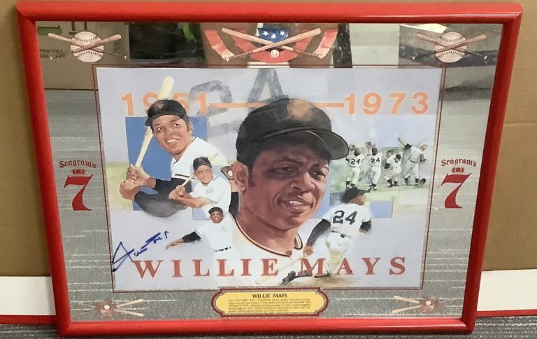 Willie Mays Signed Seagrams 7 Vintage 1996 Baseball Bar Mirror Giants HOF JSA