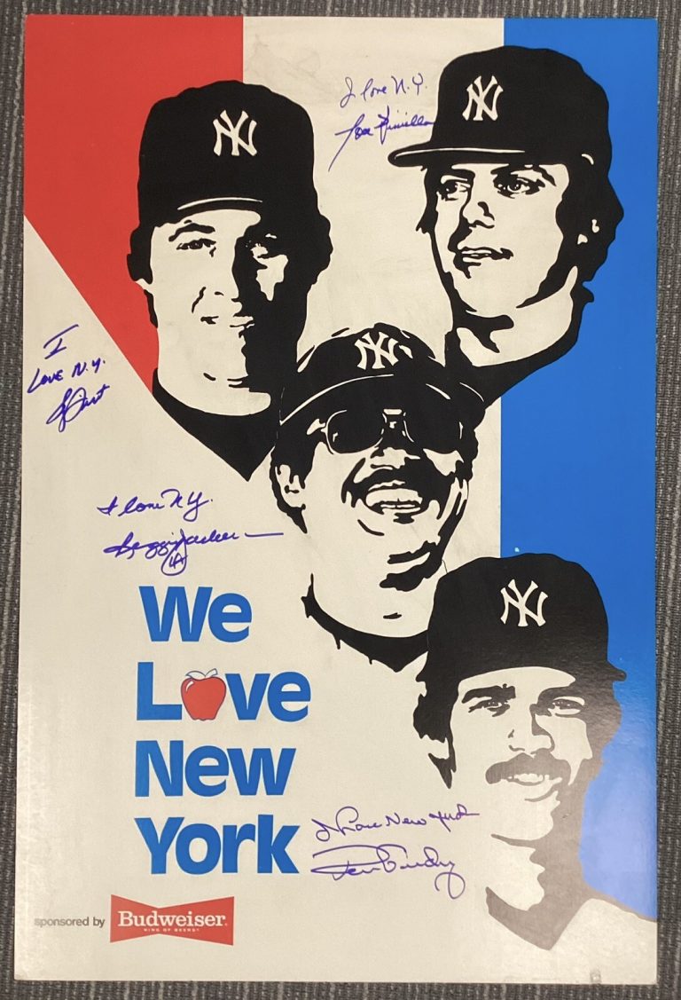 Reggie Jackson Signed Poster 18x28 Budweiser Guidry Dent Lou Piniella Auto JSA