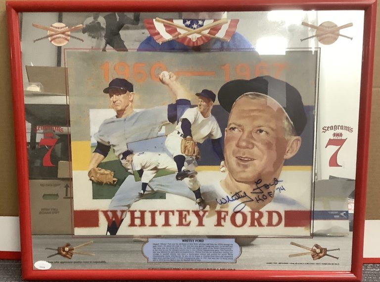 Whitey Ford Signed Seagrams 7 Vintage 1996 Baseball Bar Mirror Yankees JSA Nice