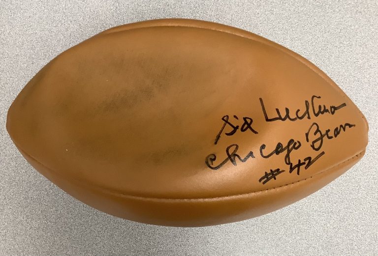Sid Luckman Signed Football Rawlings NCAA Box Chicago Bears HOF Autograph JSA