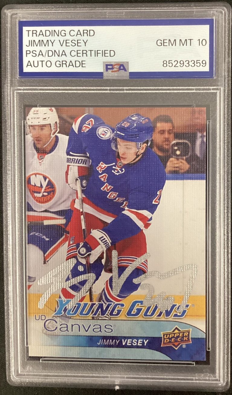 Jimmy Vesey Signed 2016-17 UD Young Guns Hockey RC Card Autograph PSA/DNA Gem 10