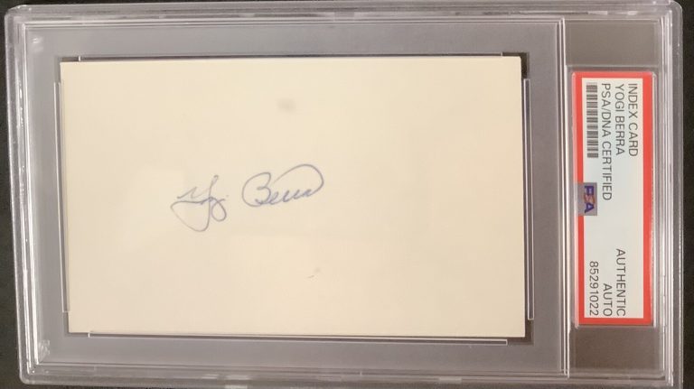 Yogi Berra Signed Index Card Baseball HOF Yankees Mets Autograph Catcher PSA/DNA