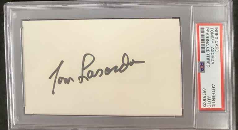 Tommy Lasorda Signed Index Card Baseball Auto Los Angeles Dodgers HOF PSA/DNA 2