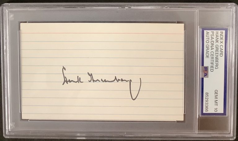 Hank Greenberg Signed Index Card Baseball HOF Detroit Tiger Autograph PSA/DNA 10