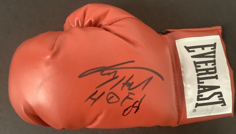 Larry Holmes Signed Boxing Glove Everlast White Label Champ Autograph HOF 08 JSA