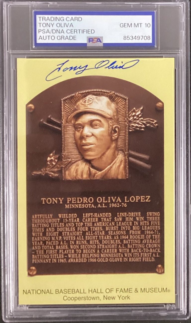 Tony Oliva Signed Gold HOF Plaque Postcard Yellow Autograph Twins PSA/DNA Gem 10