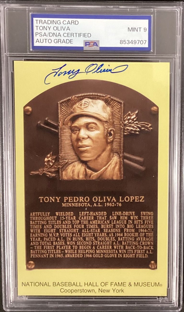Tony Oliva Signed Gold HOF Plaque Postcard Yellow Autograph Twins PSA/DNA Mint 9