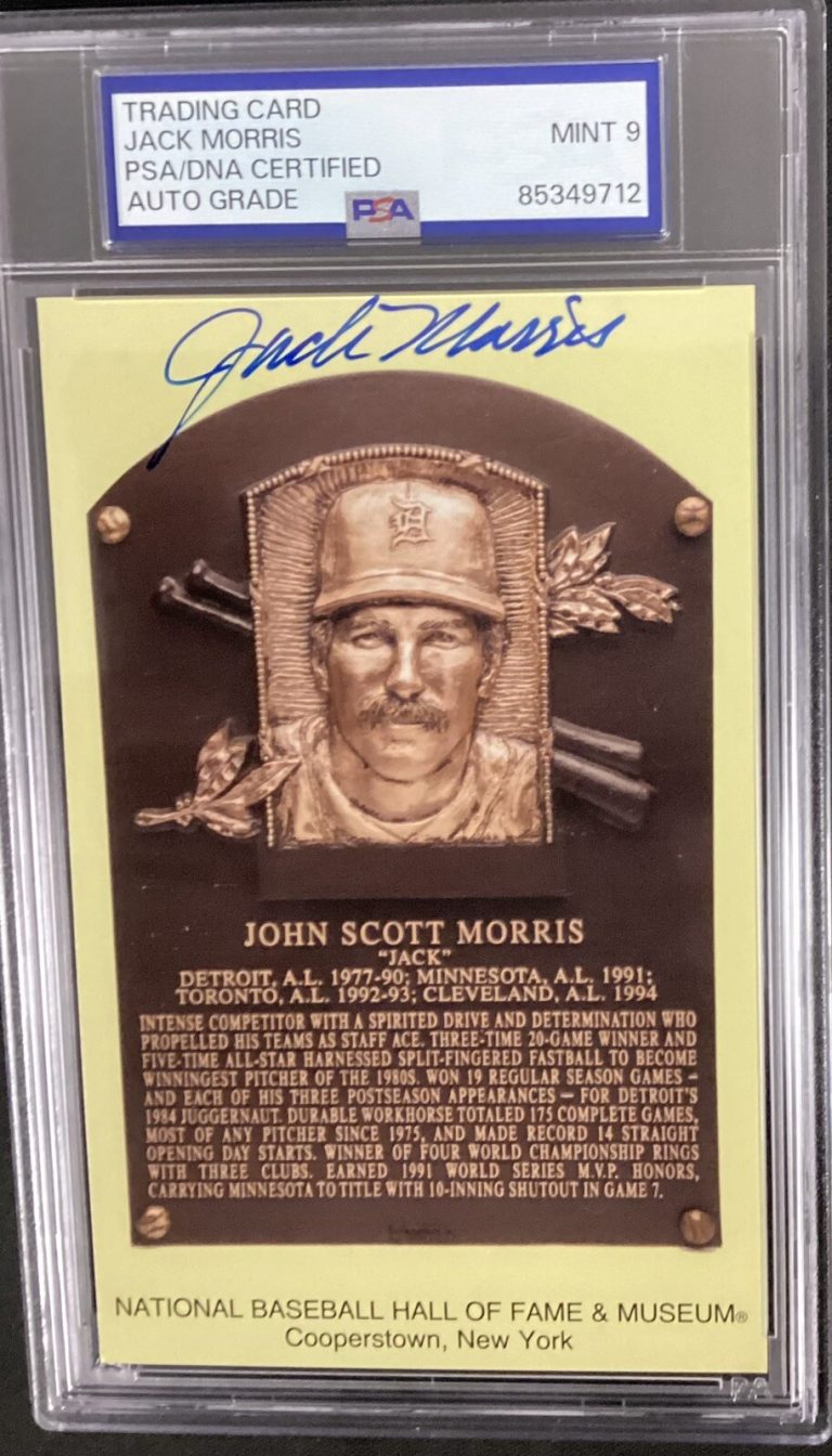 Jack Morris Signed Gold HOF Plaque Postcard Yellow Baseball Autograph PSA/DNA 9