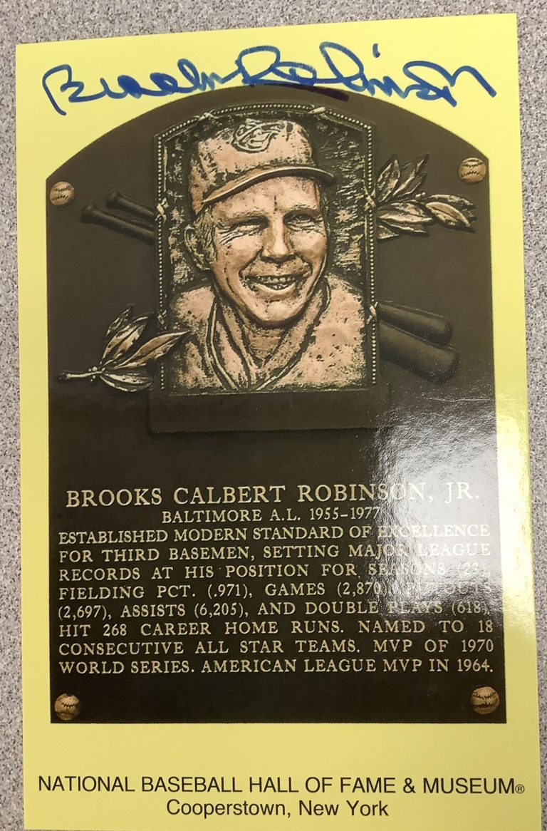 Brooks Robinson Signed Gold HOF Plaque Postcard Yellow Orioles Autograph JSA #1