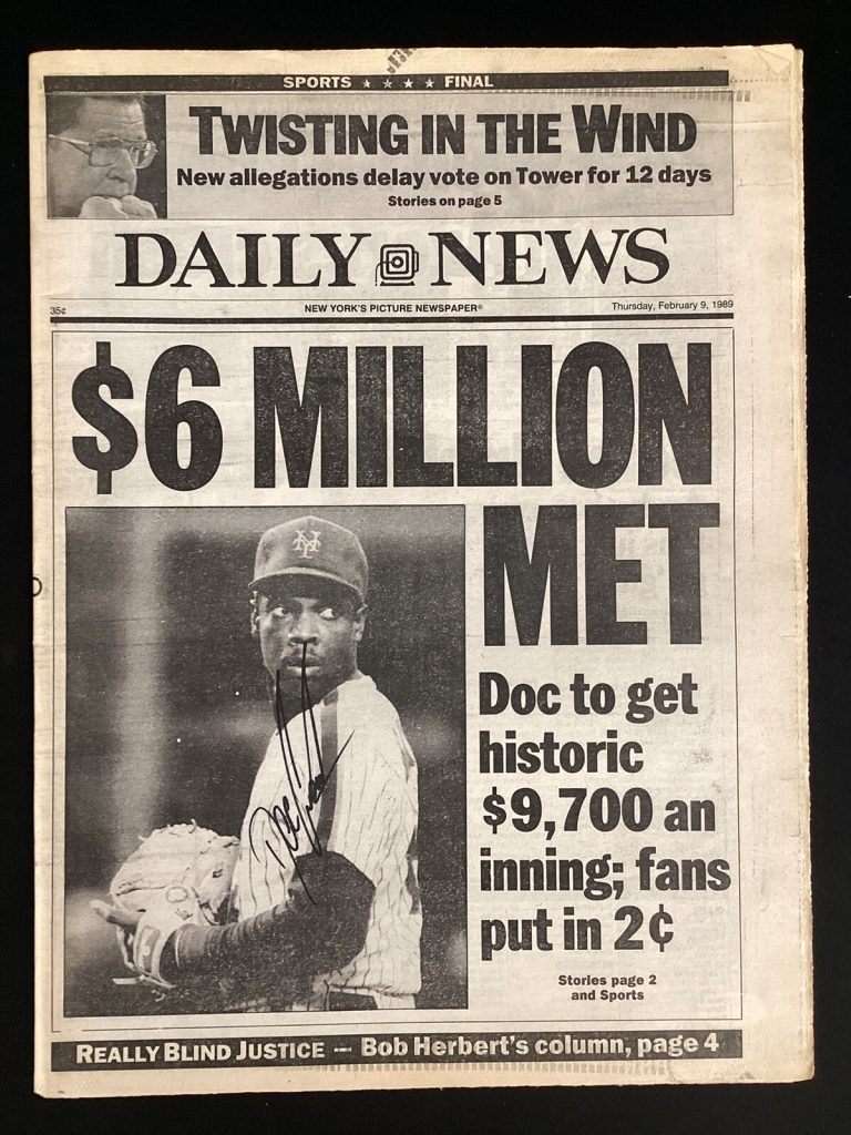 Dwight Doc Gooden Signed Daily News Paper 2/9/89 Mets Autograph Contract JSA