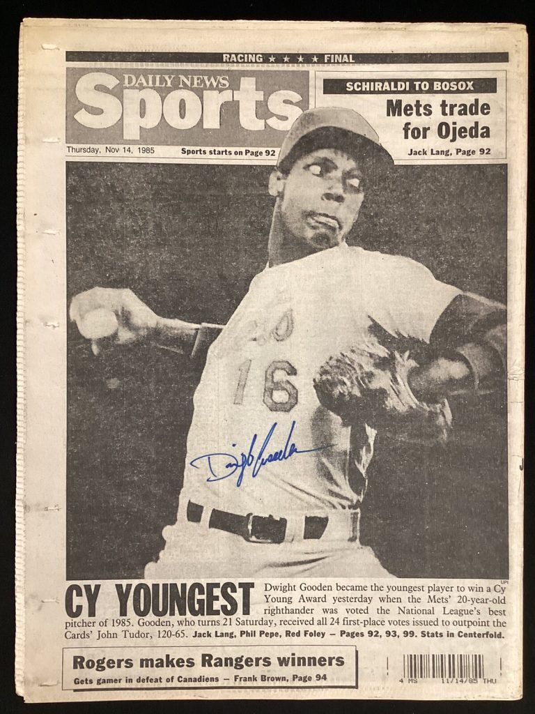 Dwight Doc Gooden Signed Daily News Paper 11/14/85 Mets Auto Cy Young Season JSA