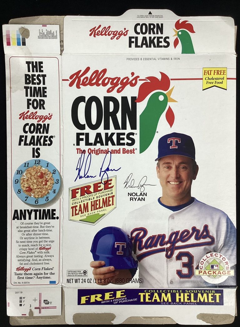 Nolan Ryan Signed Cereal Box Corn Flakes Baseball Autograph Rangers HOF JSA 2