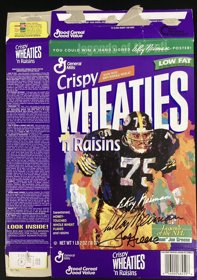 Joe Greene Signed Cereal Box Wheaties Football Autograph w/LeRoy Neiman Sig JSA.