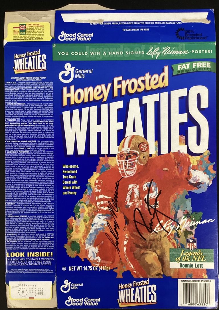 Ronnie Lott Signed Cereal Box Wheaties Football Autograph w LeRoy Neiman JSA 2