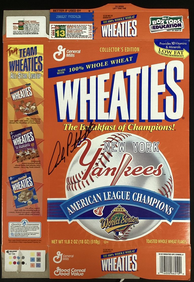 Andy Pettitte Signed 1996 NYY World Series Wheaties Cereal Box Baseball Auto JSA