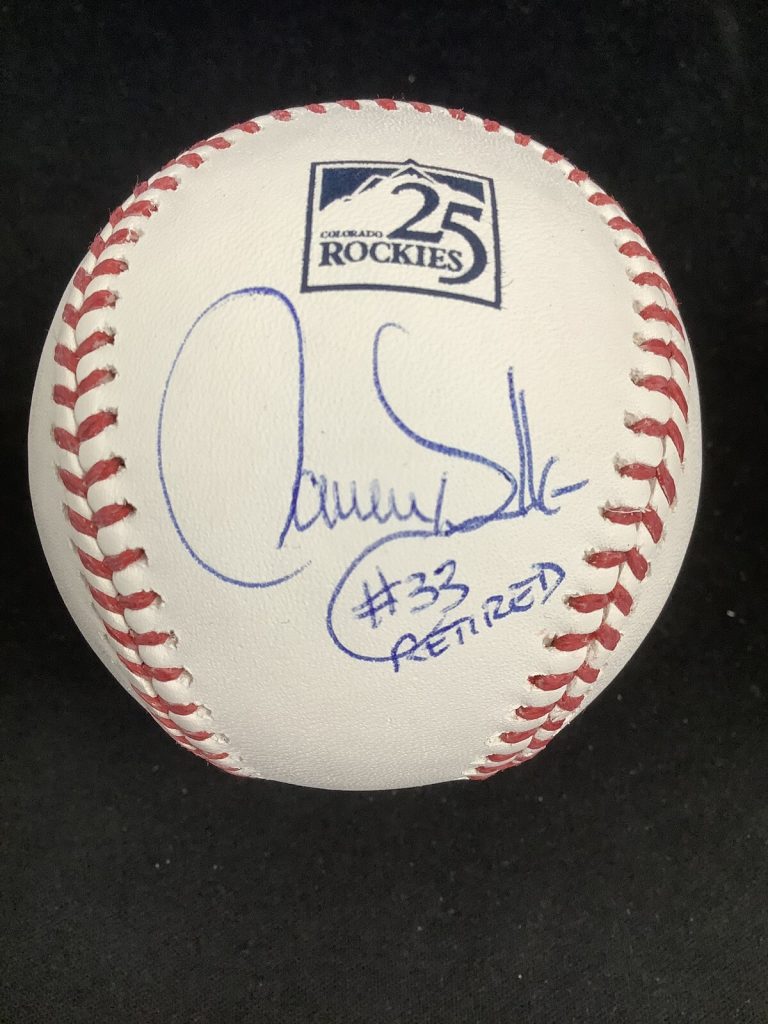 Larry Walker Signed Baseball Logo Rockies 25th Ann #33 Retired Autograph Tristar