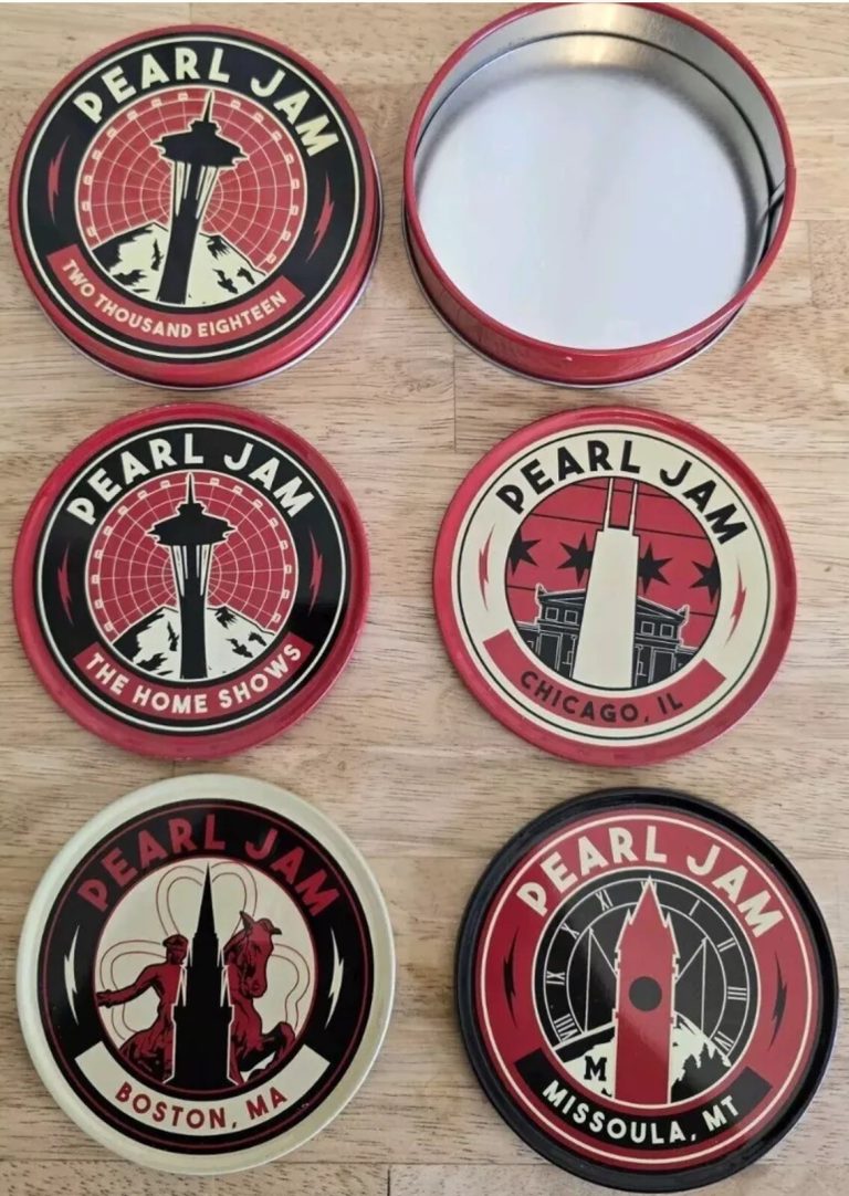 Pearl Jam The Home Shows Set of 4 Coasters & Tin Seattle Chicago Boston Missoula