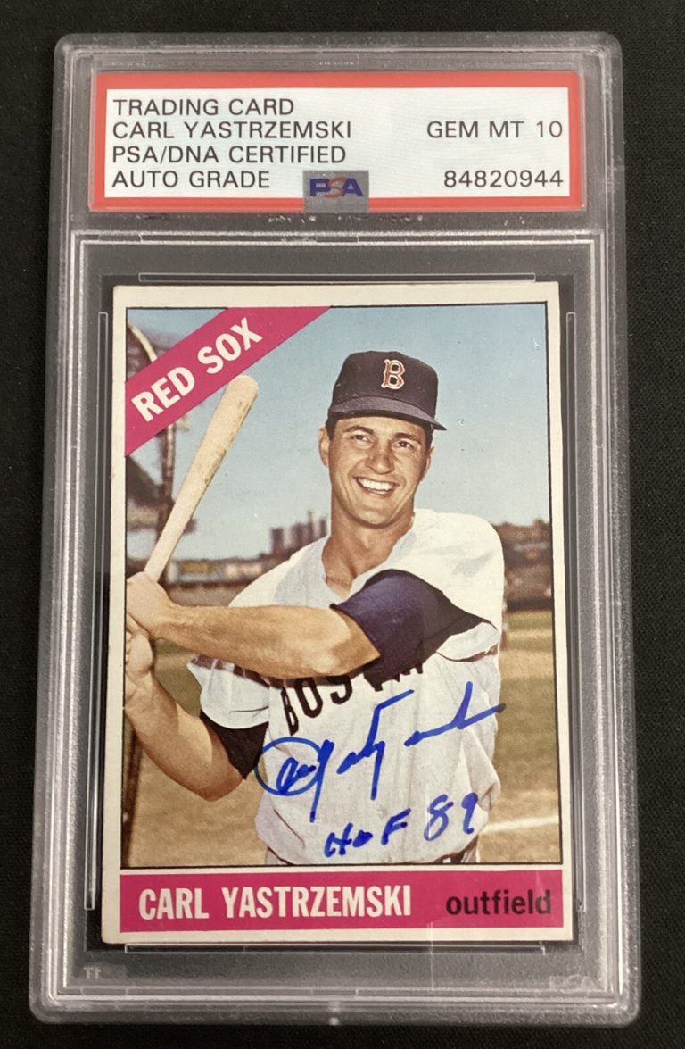 Carl Yastrzemski Signed 1966 Topps #70 Red Sox HOF 89 Inscr PSA/DNA Auto Gem 10