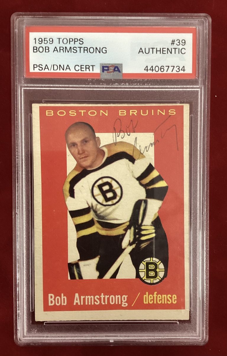 Bob Armstrong Signed 1959 Topps #39 Hockey Card Boston Bruins Autograph PSA/DNA