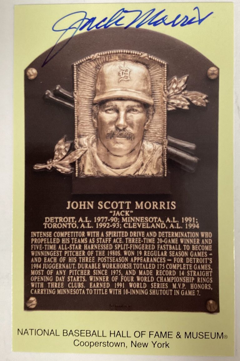 Jack Morris Signed Gold HOF Plaque Postcard Yellow Baseball Tigers Autograph JSA