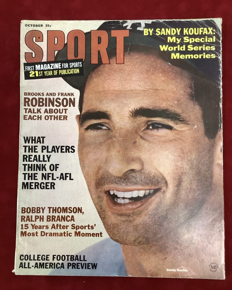 Sandy Koufax Sport Magazine October 1966 HOF Dodgers Baseball No Label ￼