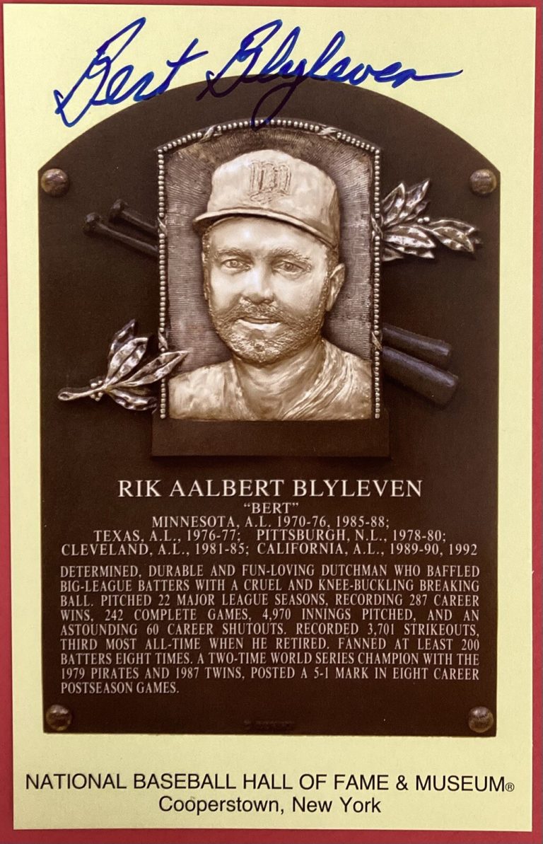 Bert Blyleven Signed Gold HOF Plaque Postcard Yellow Autograph Twins JSA