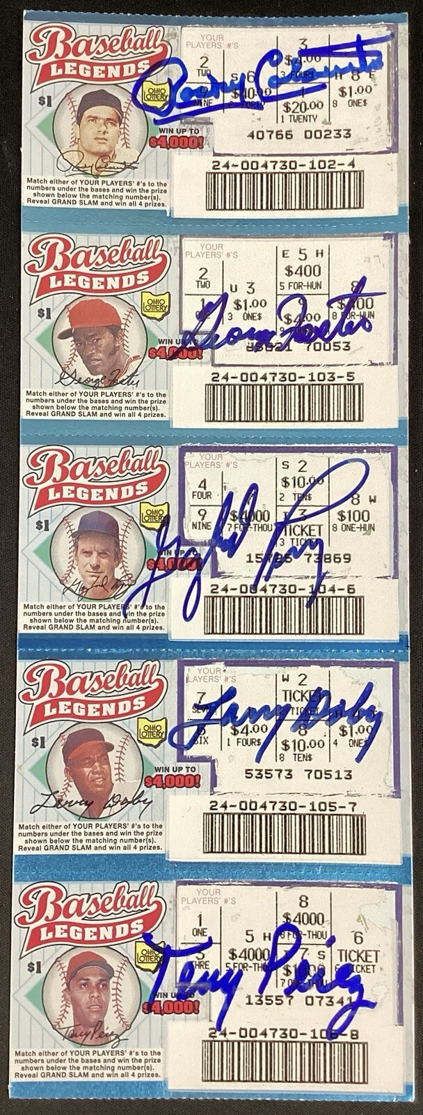 George Foster Signed Uncut Lottery Ticket Colavito Doby Perez Autograph JSA