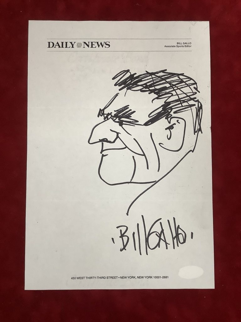 Bill Gallo Self Portrait Signed Daily News Letterhead Sport Artist Autograph JSA