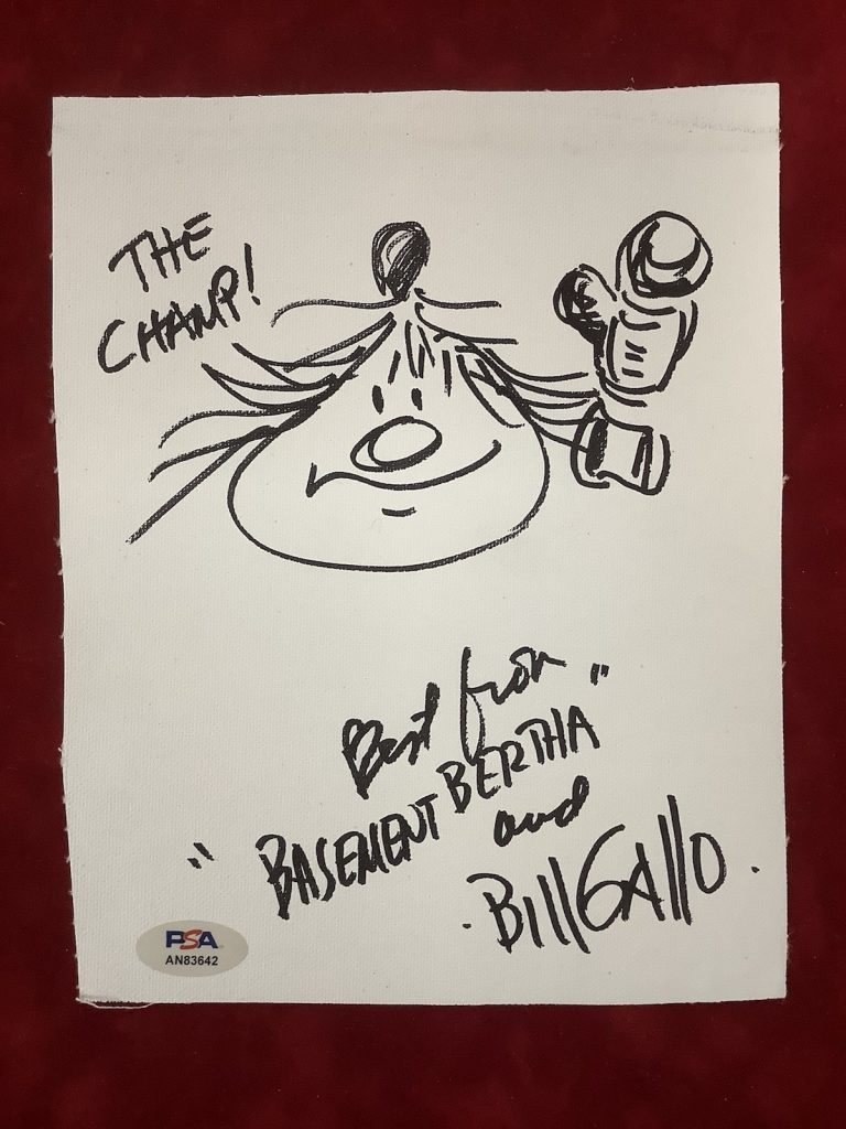 Bill Gallo Signed Sketch Boxing Basement Bertha Champ HOF Autograph PSA/DNA #1