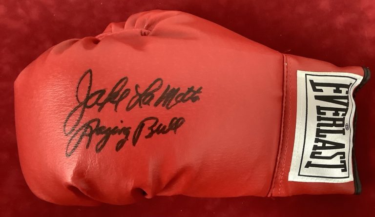 Jake LaMotta Signed Boxing Glove Everlast Auto Raging Bull Inscription HOF JSA