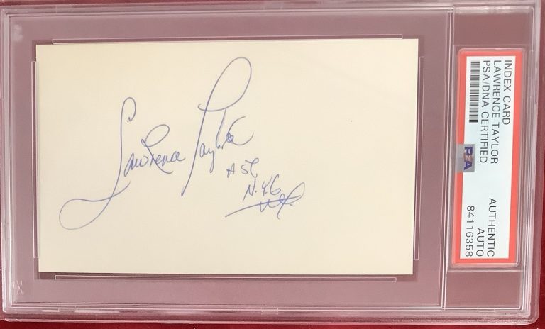Lawrence Taylor Signed Index Card Football Vintage NYG Autograph HOF PSA/DNA